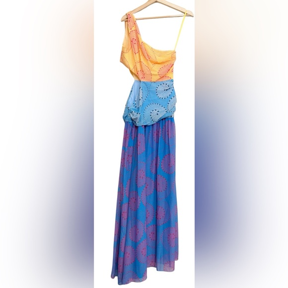 STAUD Ashlyn One-shoulder Chiffon Maxi Dress in Whirlpool Size 6 - Picture 8 of 11